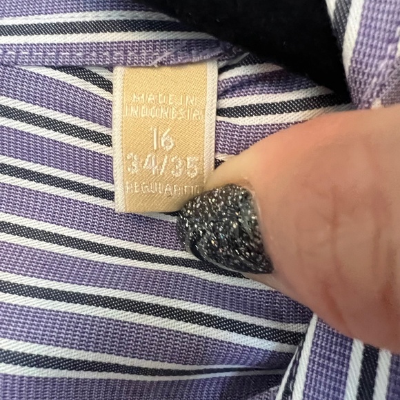 Michael Kors Mens Lavender Striped Button Up Cuff link Long Sleeve Shirt Size 16 - Picture 5 of 6